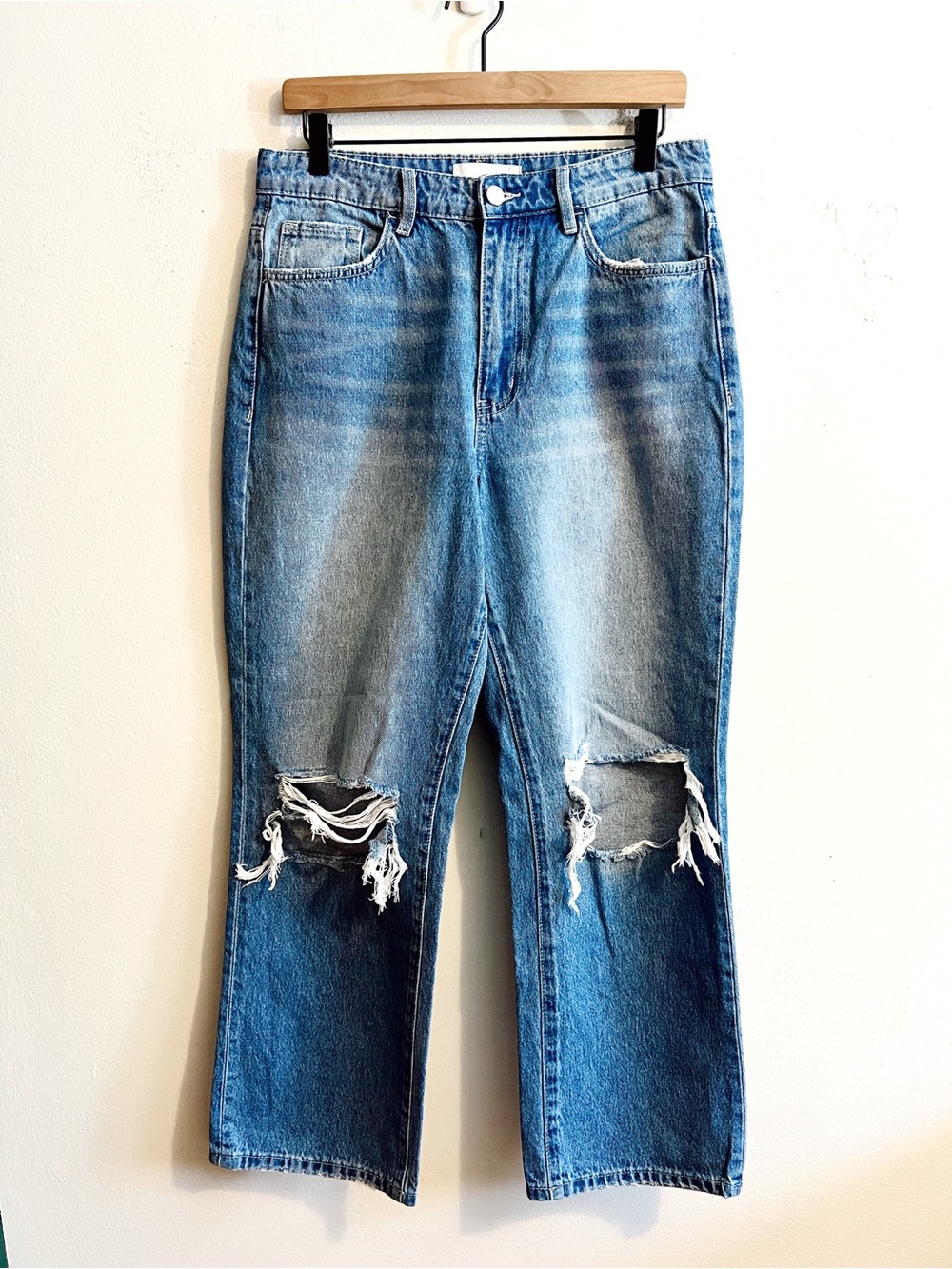 vervet los angeles distressed straight leg jeans - 100% cotton